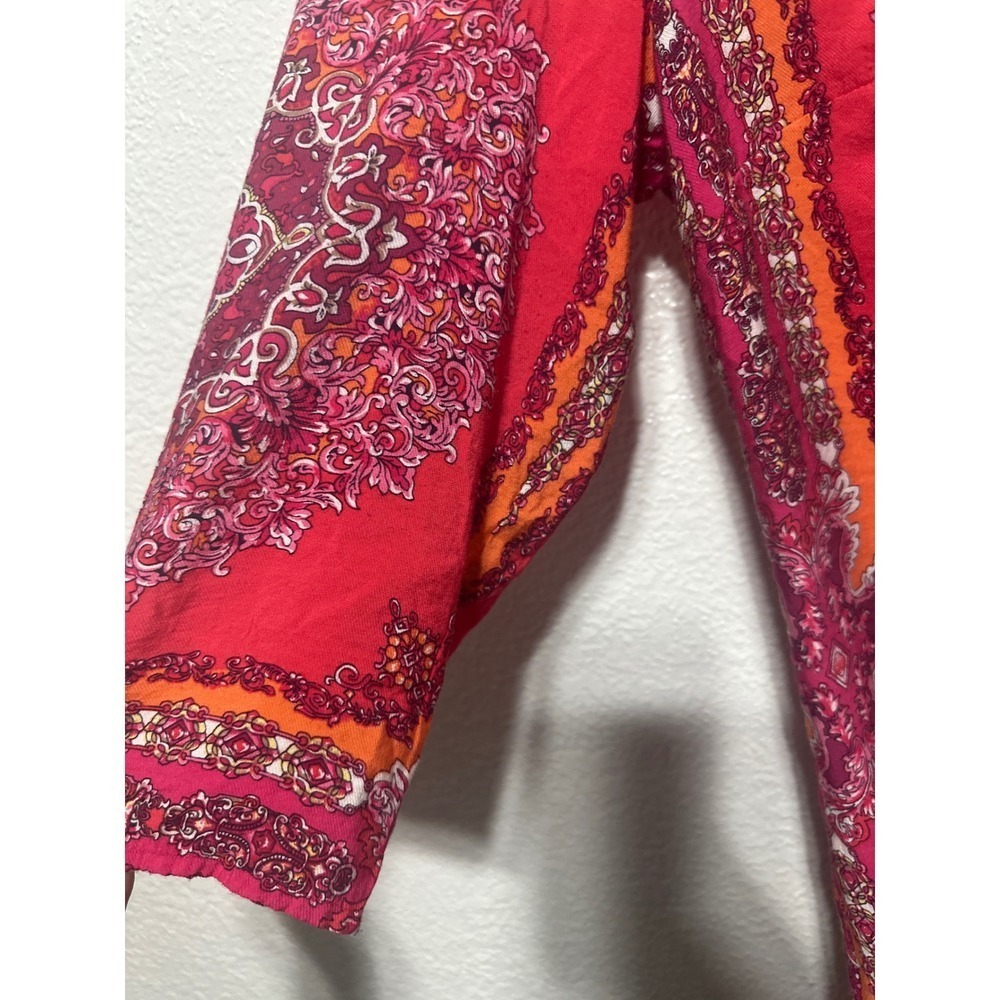 Laundry by Shelli Segal Red Orange Pink Medallion Print 3/4 Sleeve Dress Size 8 - Picture 3 of 10